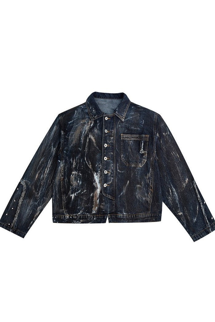 Metal Rived Destroyed Denim Jacket