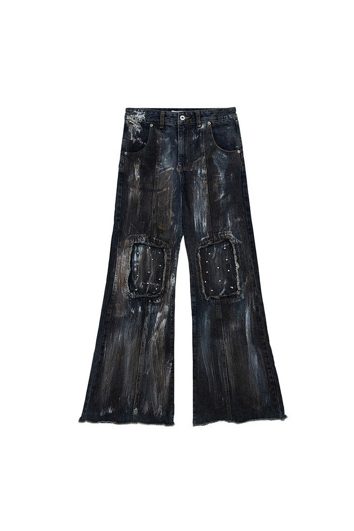 Metal Rived Destroyed Jeans