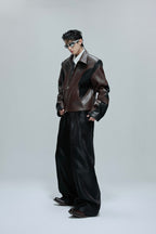 Croc Patchwork Contrast Leather Jacket