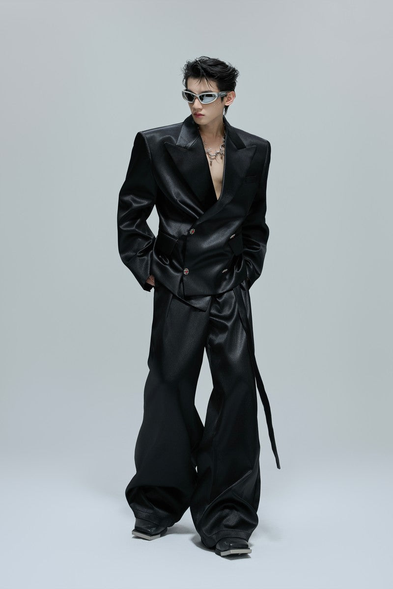 Glossy Cinched Waist Trousers