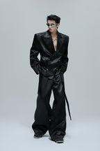 Glossy Cinched Waist Trousers