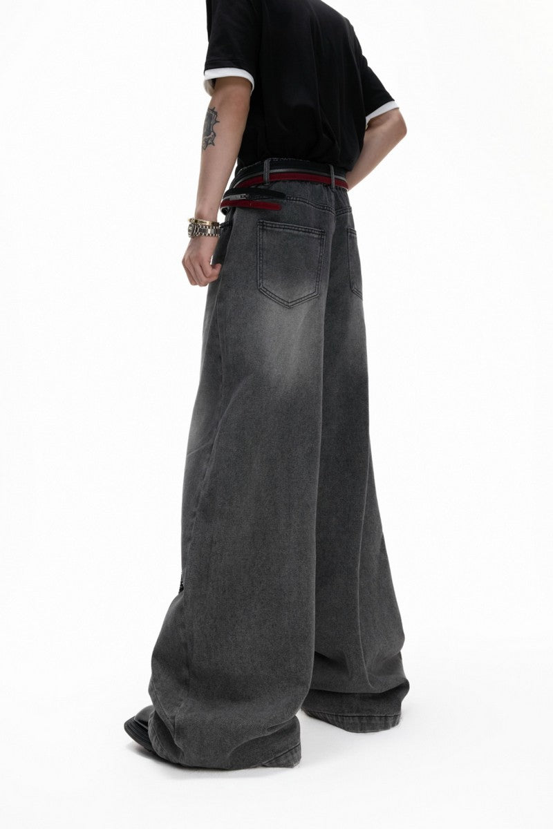 Washed Sequin Straight Jeans