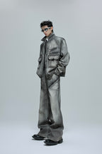 Vintage Cement Grey Zipper Jeans