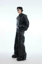 Deconstructed Cropped Leather Biker Jacket