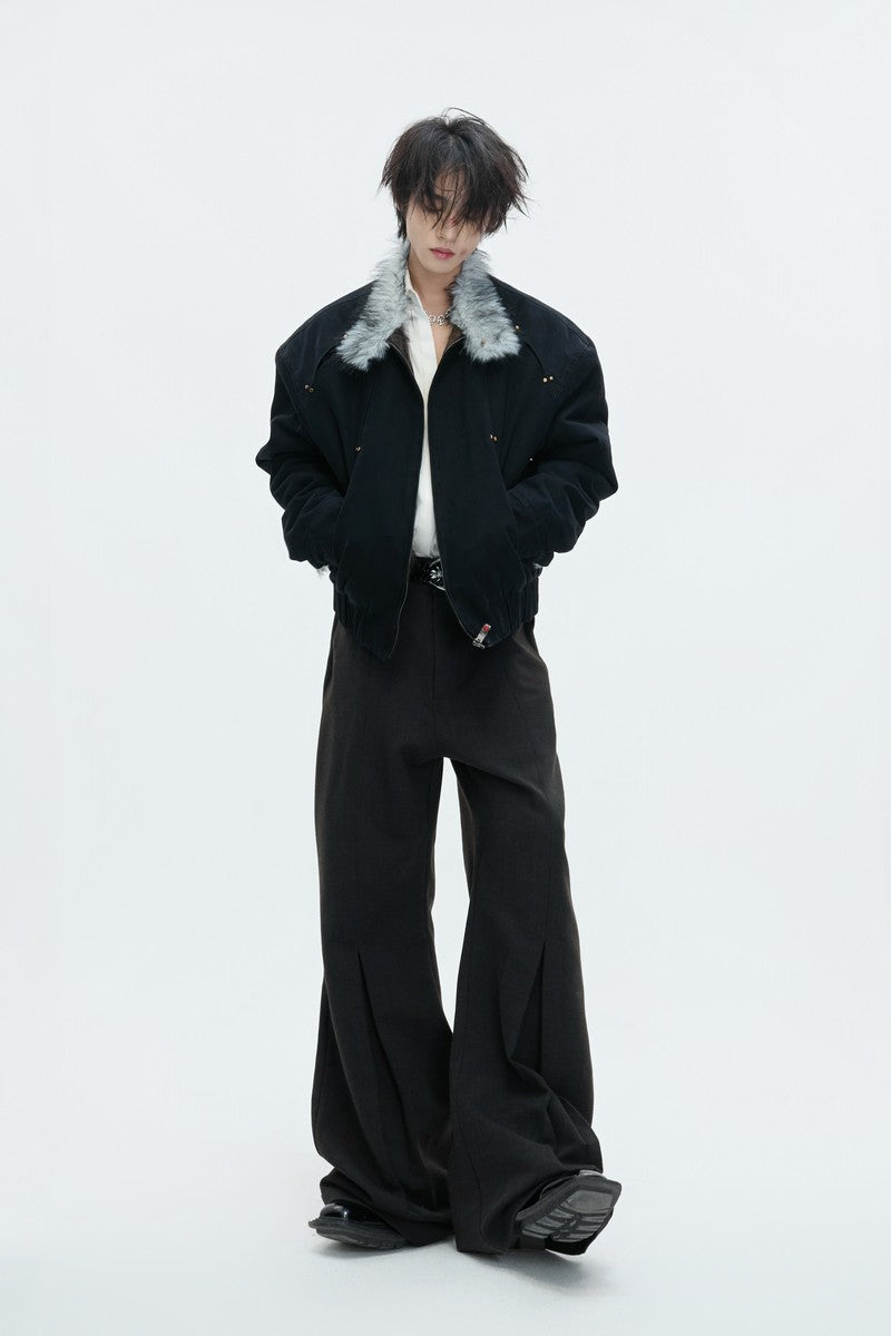 Washed Canvas Faux Wolf Fur Puffer