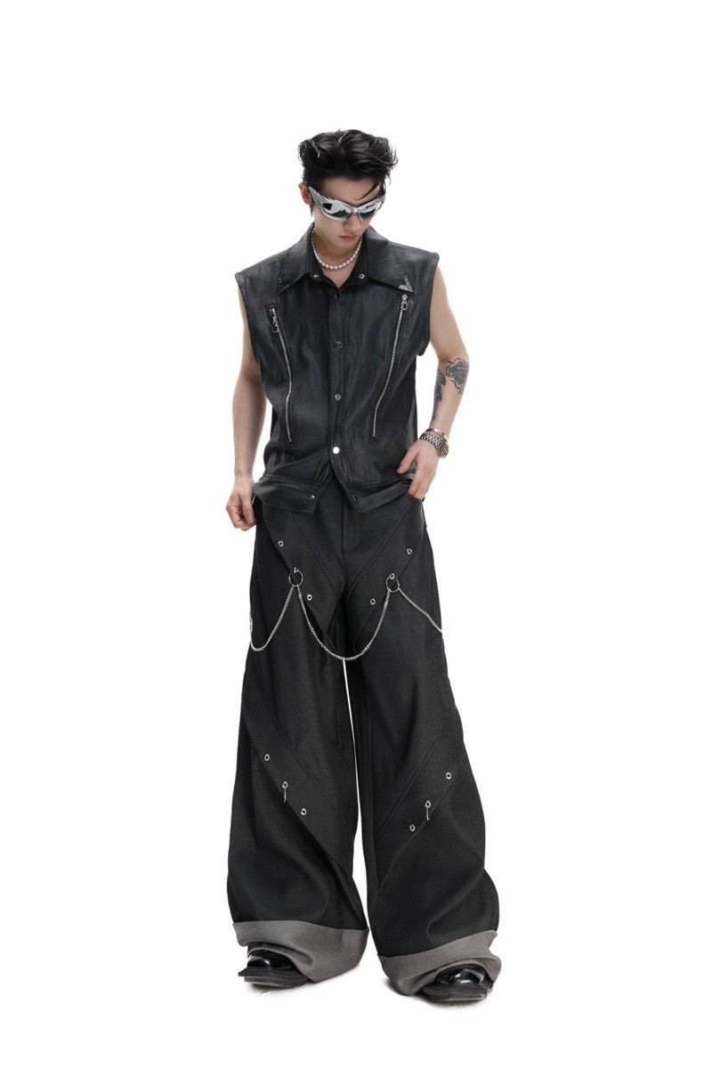 Chain Detail Wide Leg Pants
