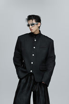 Deconstructed Mandarin Collar Blazer