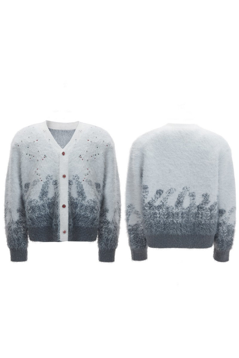 Gradient Rhinestone Cardigan Sweater