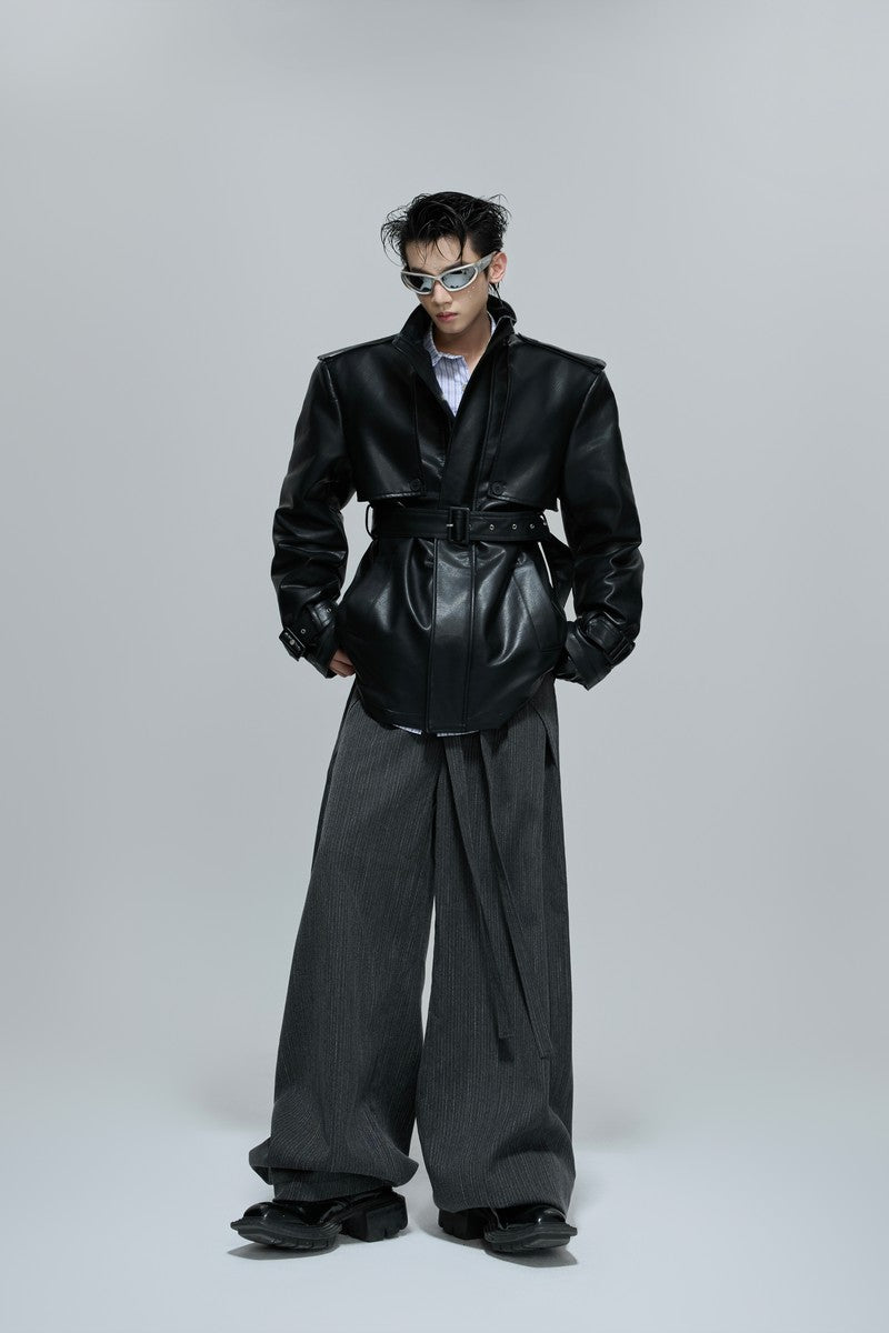 Deconstructed Rhinestone Leather Overcoat