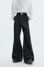 Wool Pleated Flare Trousers