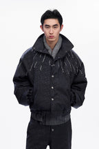 Rhinestone Textured Puffer Jacket