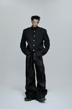 Deconstructed Mandarin Collar Blazer