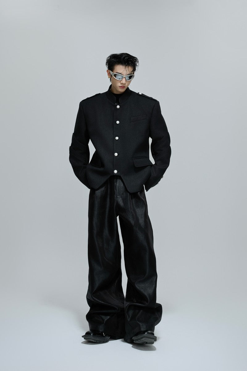 Deconstructed Mandarin Collar Blazer