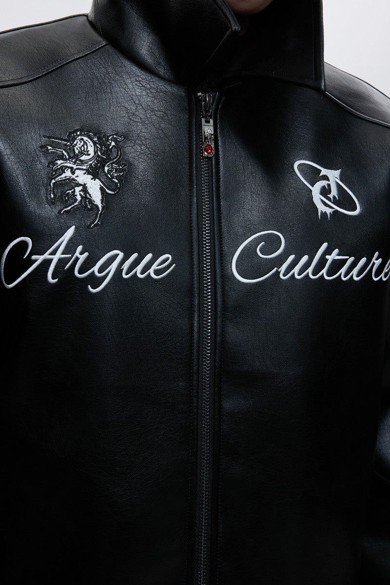 Embroidered Horse Badge Leather Jacket