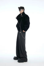 Striped Metal Accent Straight-Leg Trousers