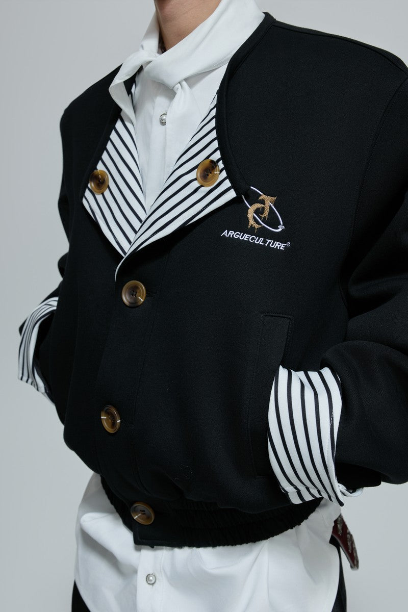 Striped Layered Collarless Jacket