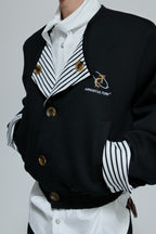 Striped Layered Collarless Jacket