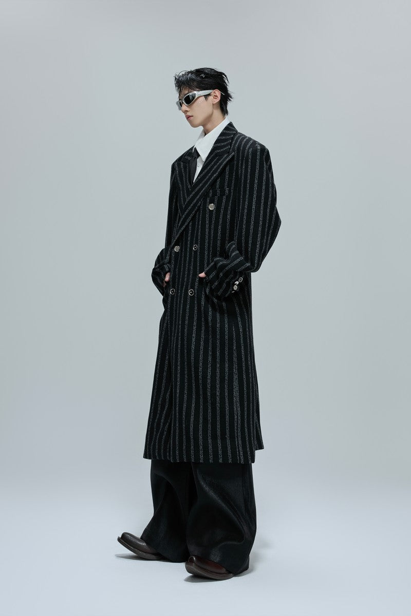 Striped Cinched Wool Overcoat