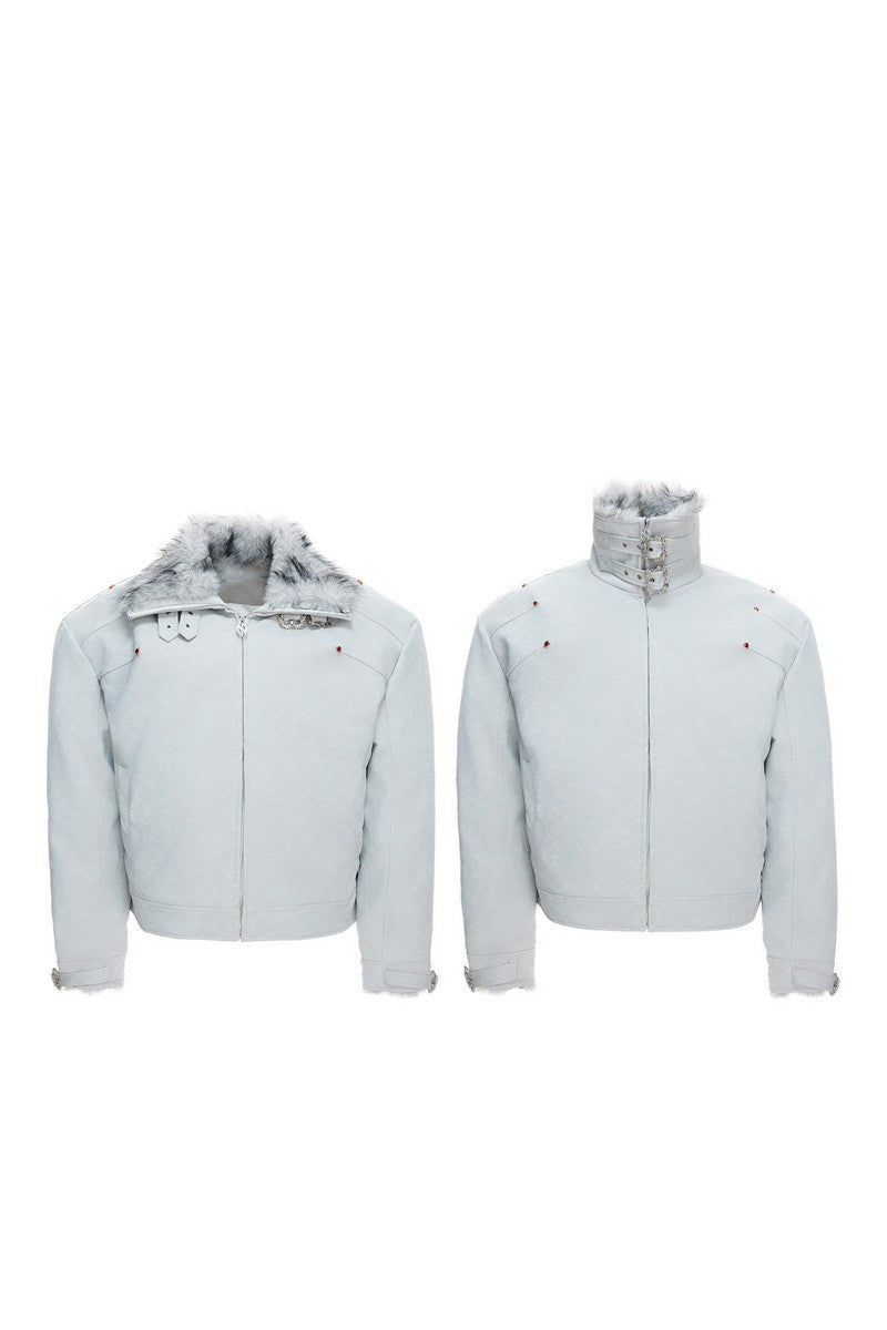 Snake Print Puffer Leather Jacket