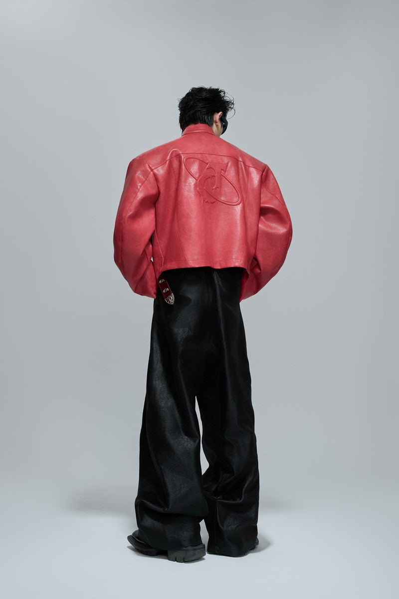 Embossed Moto Armor Leather Jacket