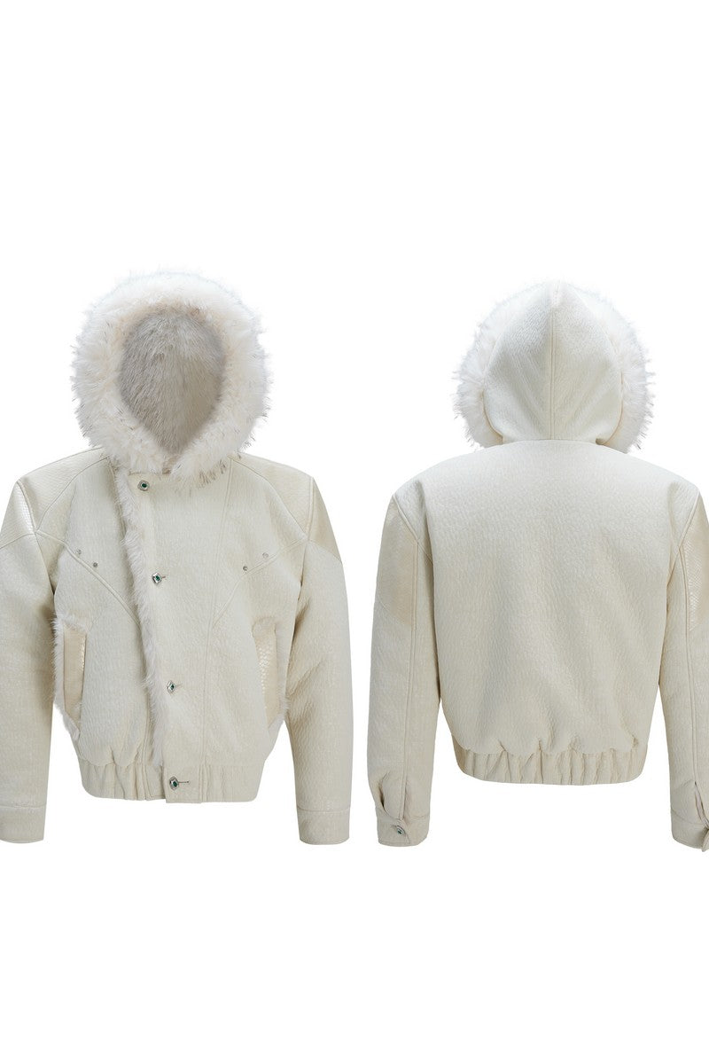 Colorblock Faux Mink Hooded Jacket