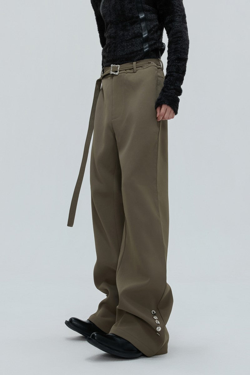 Flared Tailored Pants with Fur Belt