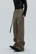 Flared Tailored Pants with Fur Belt
