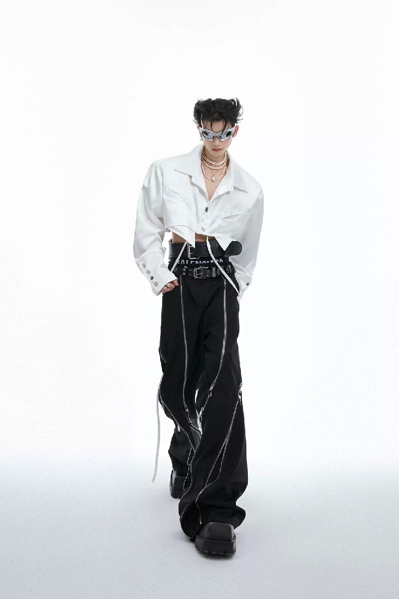 Deconstructed Zipper Flare Trousers