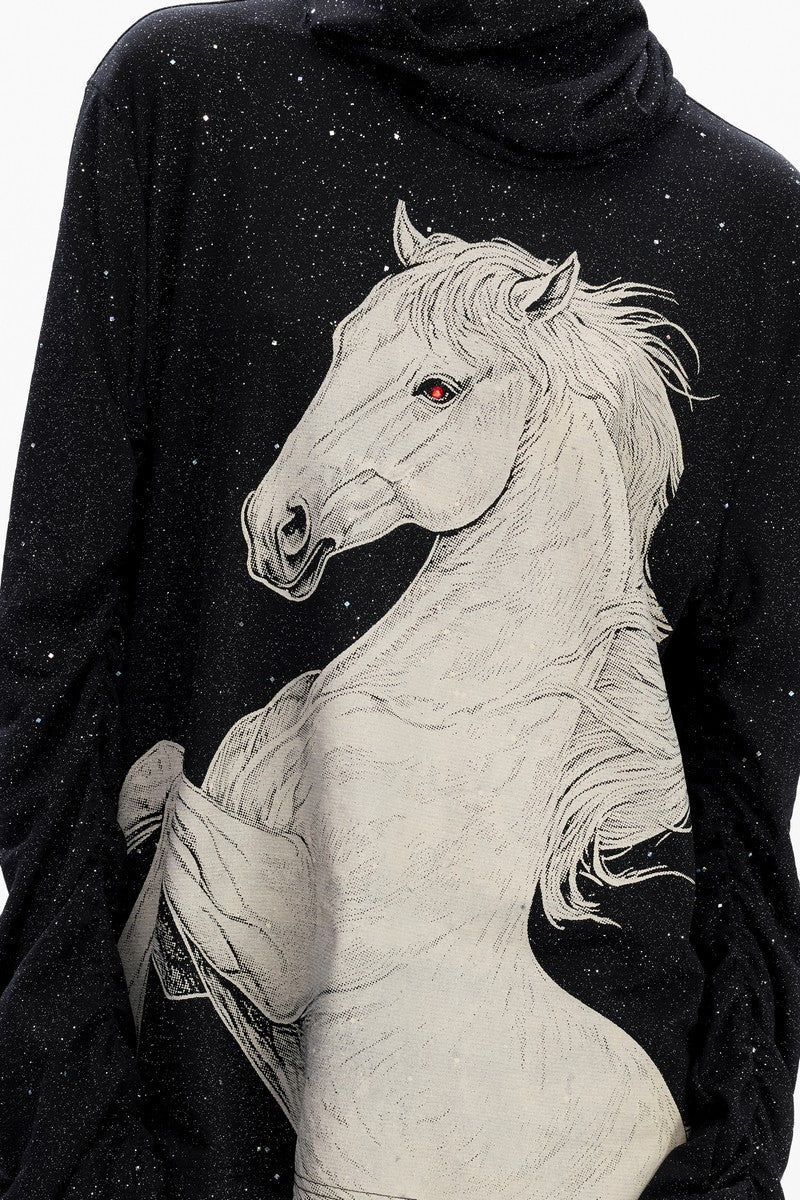 Sequin Horse Print High Neck Sweater