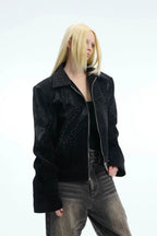 Crocodile Pattern Studded Cropped Jacket