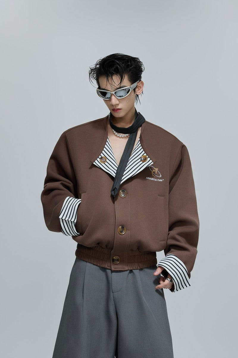 Striped Layered Collarless Jacket