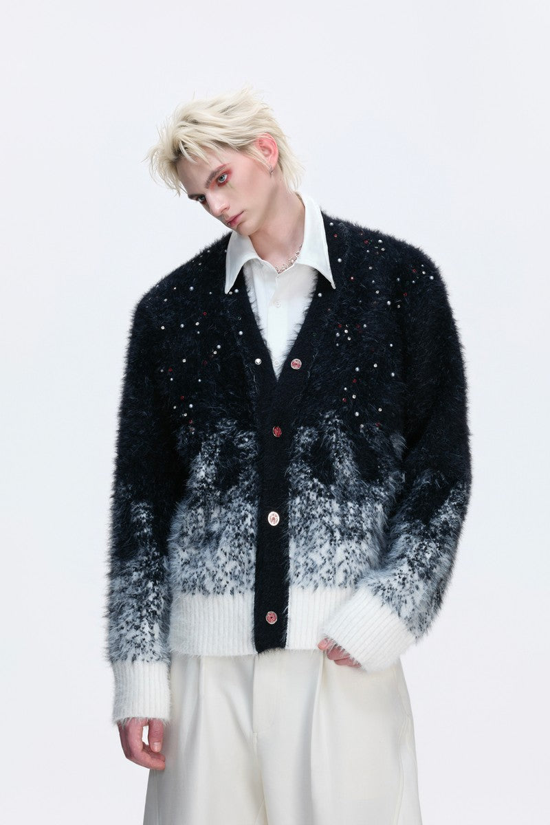 Gradient Rhinestone Cardigan Sweater