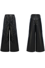 Deconstructed Studded Wide-Leg Leather Pants