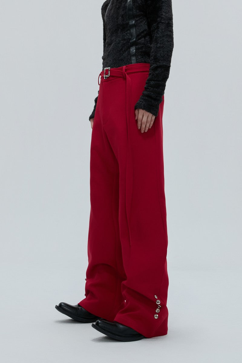 Flared Tailored Pants with Fur Belt