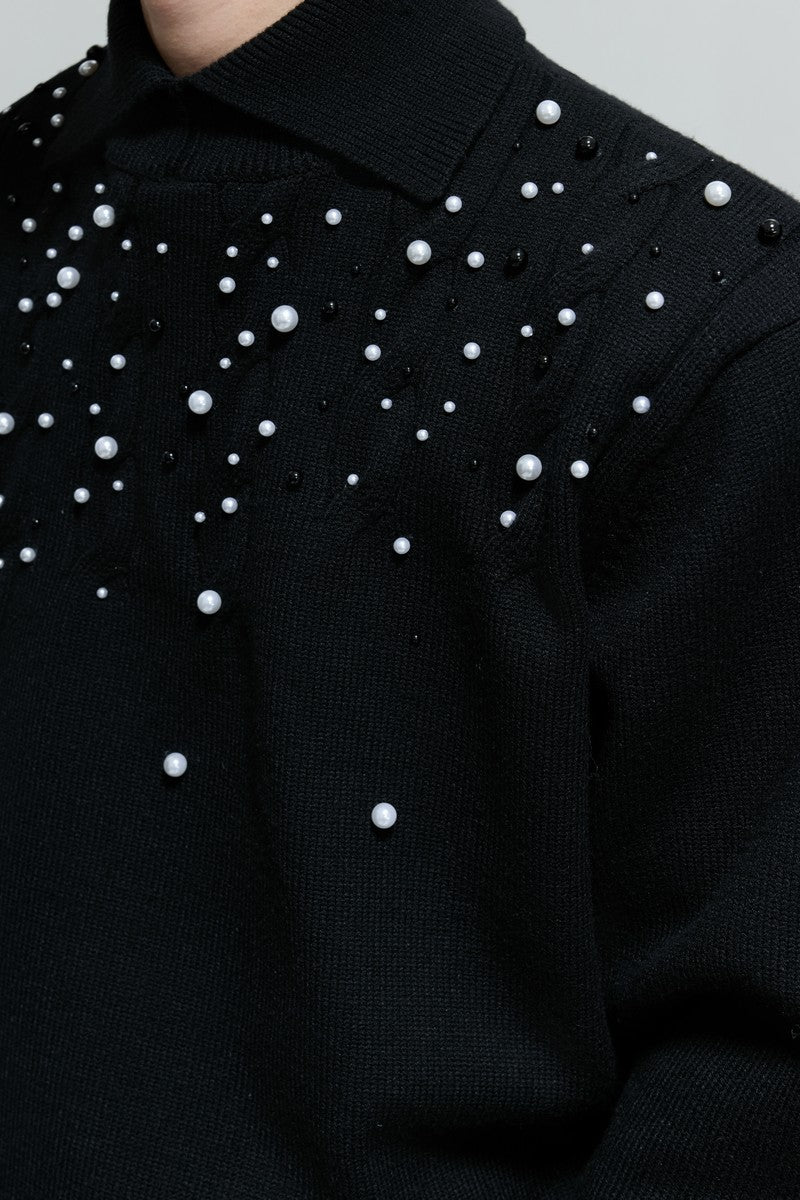 Pearl Embellished Cable Knit Sweater