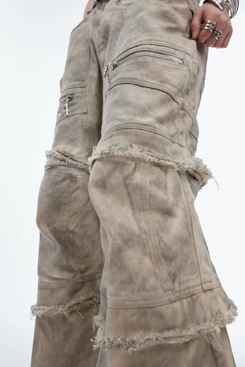 Distressed Sand Wash Cargo Pants