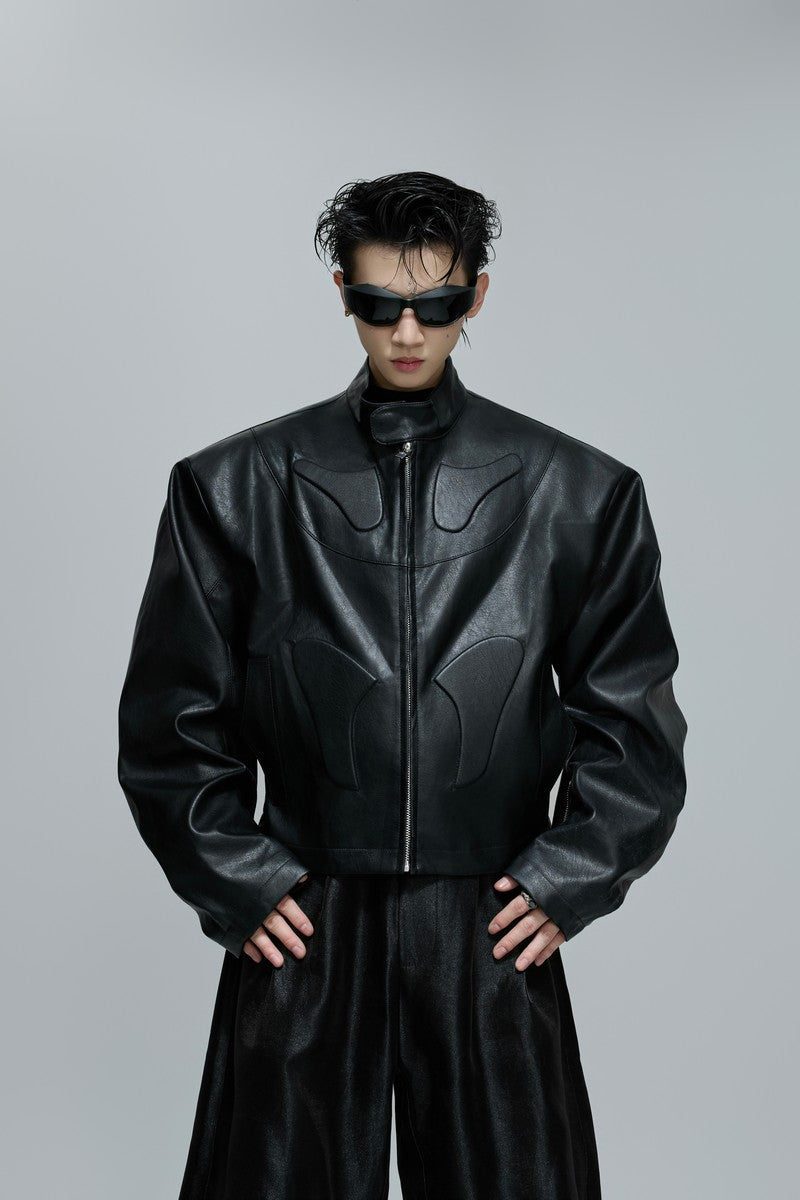 Embossed Moto Armor Leather Jacket