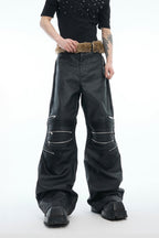 Zipper Panel High-Waist Flared Leather Pants