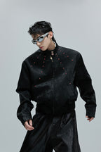 Snake Texture Gem Detail Jacket