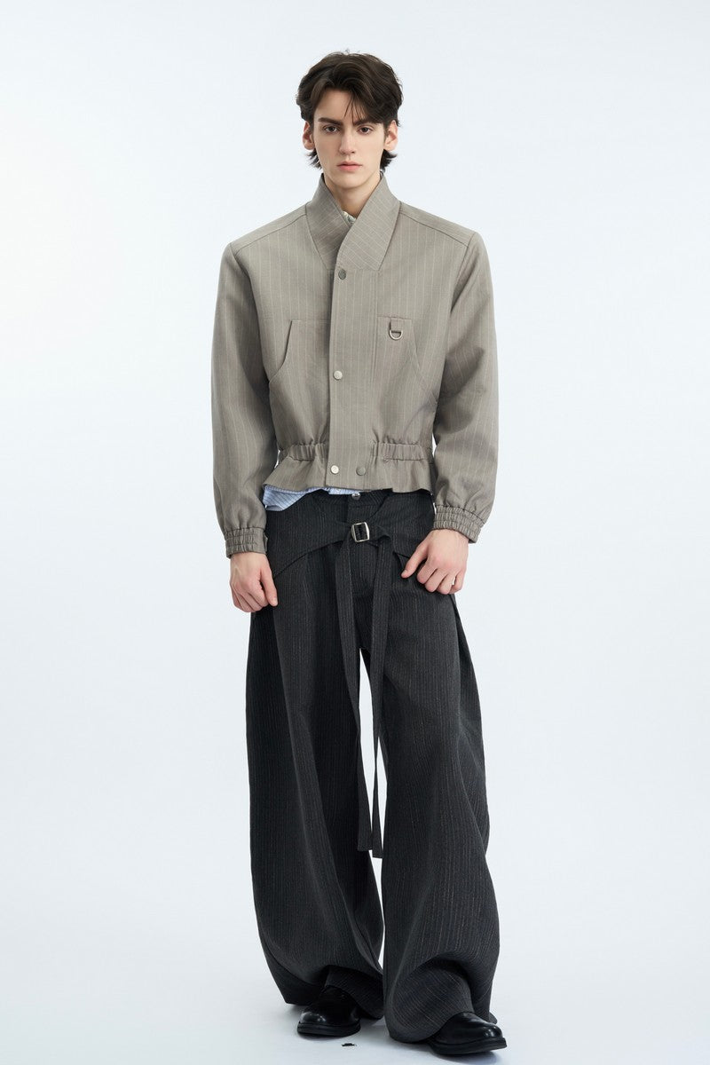 Striped Cropped Button Jacket