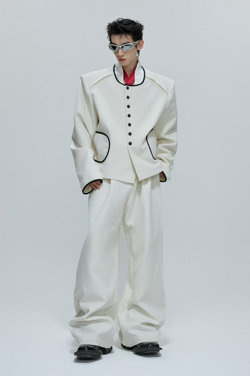 Colorblock Gem Button Tweed Trousers