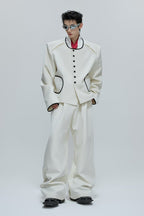 Colorblock Gem Button Tweed Trousers