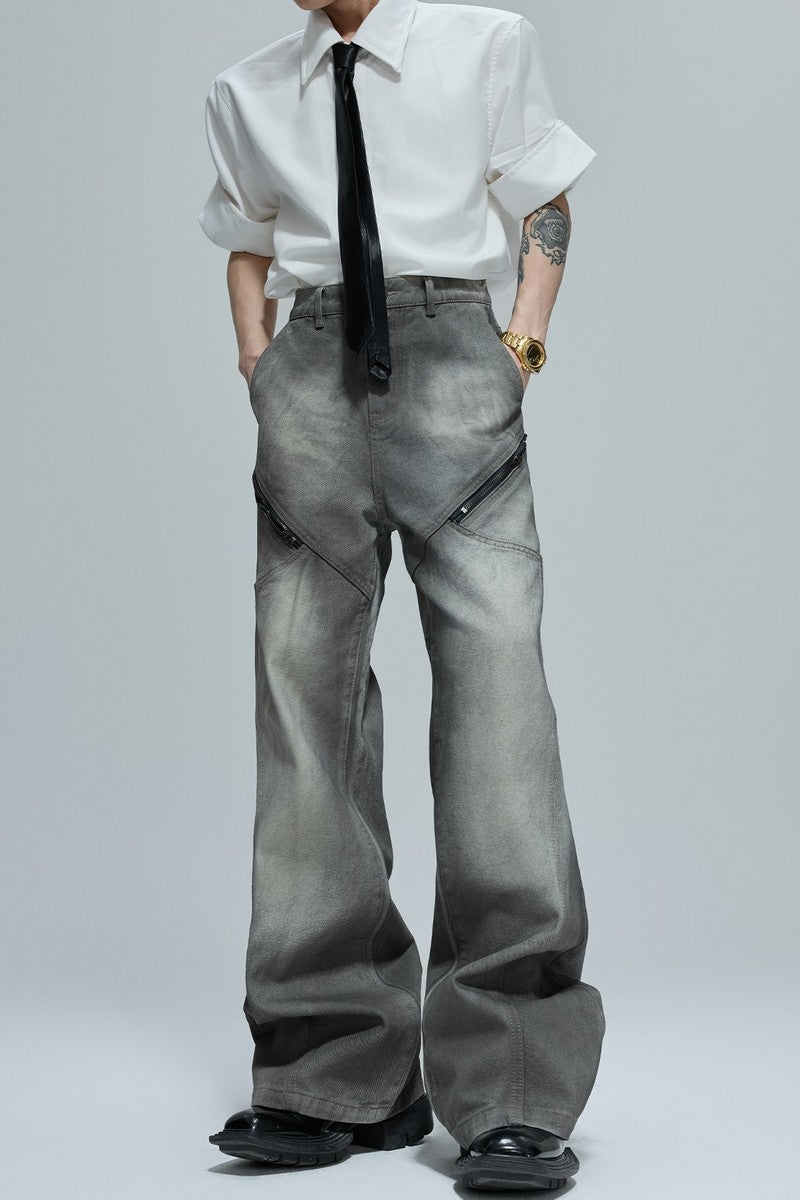 Vintage Cement Grey Zipper Jeans