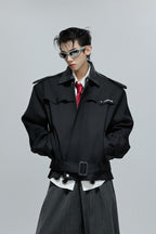 Woven Leather Cropped Trench Jacket