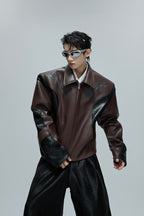 Croc Patchwork Contrast Leather Jacket