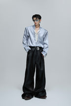 Lace V-Neck Layered Satin Blouse