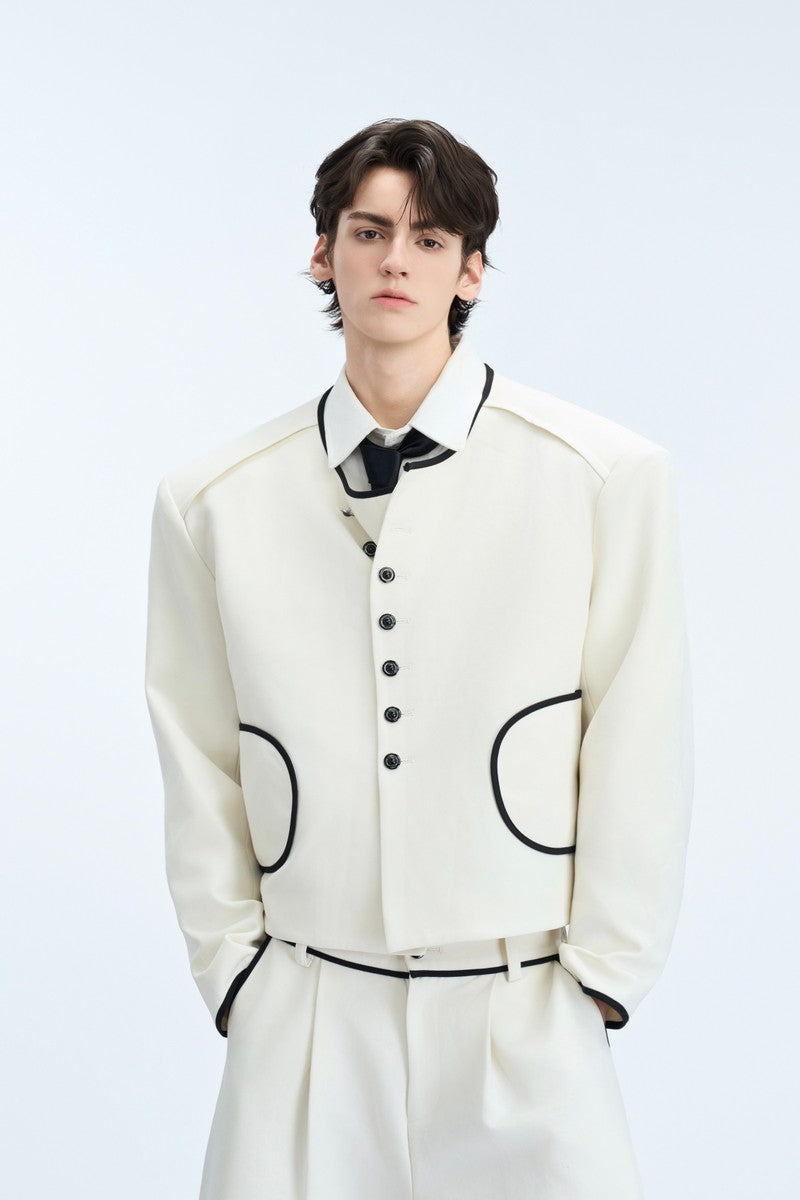 Colorblock Gem Button Tweed Jacket