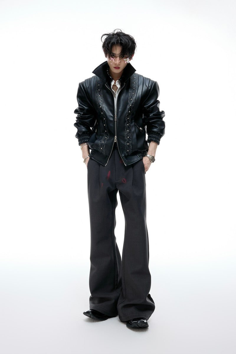 Embroidered Deconstructed Cropped Leather Jacket