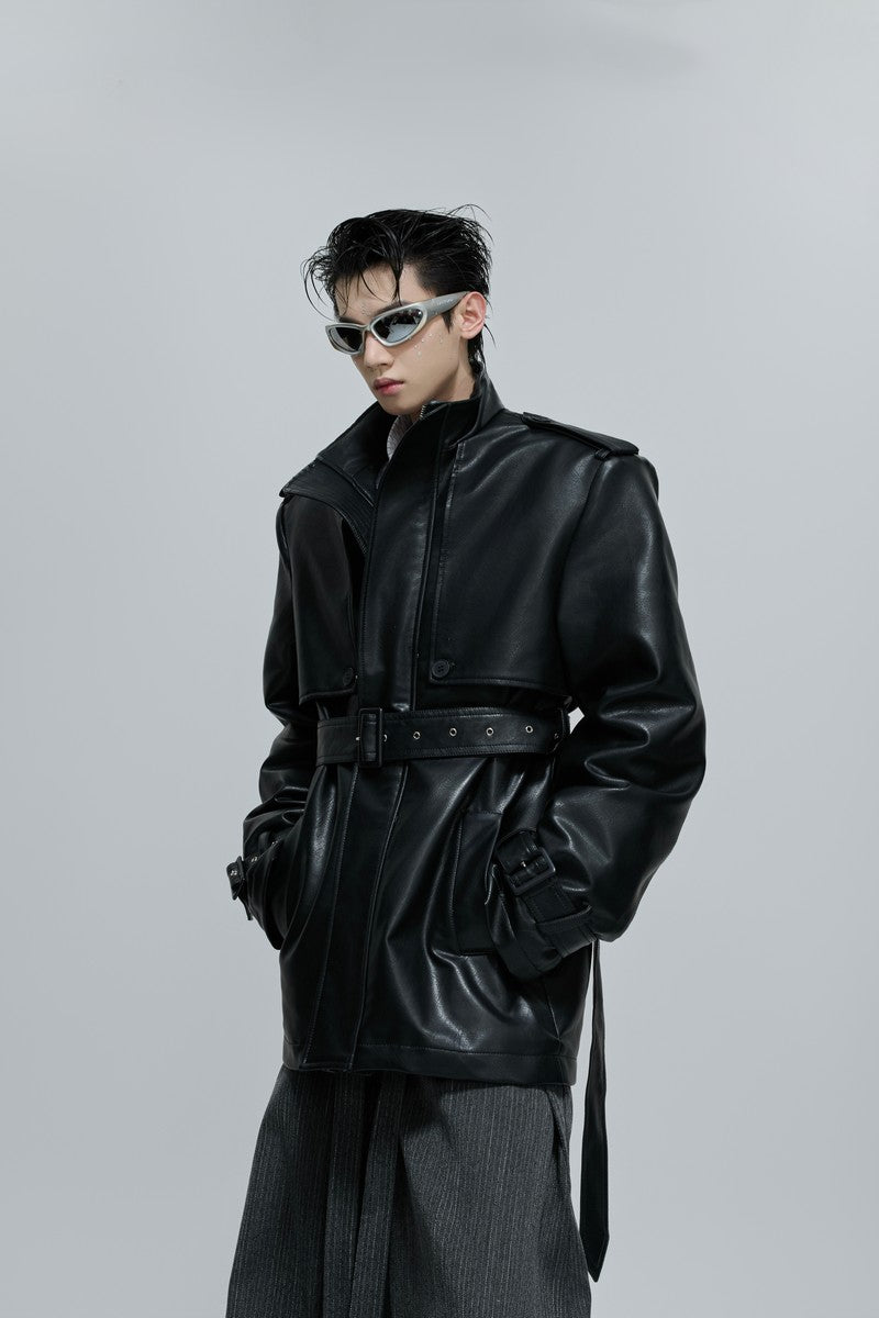 Deconstructed Rhinestone Leather Overcoat
