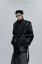 Deconstructed Rhinestone Leather Overcoat